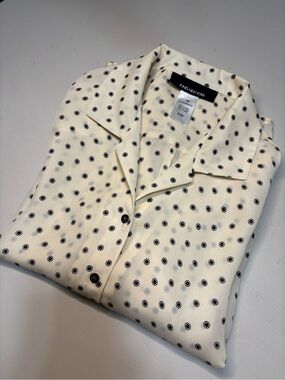 Jones New York Cream Button-Up Shirt with Black Dot Print